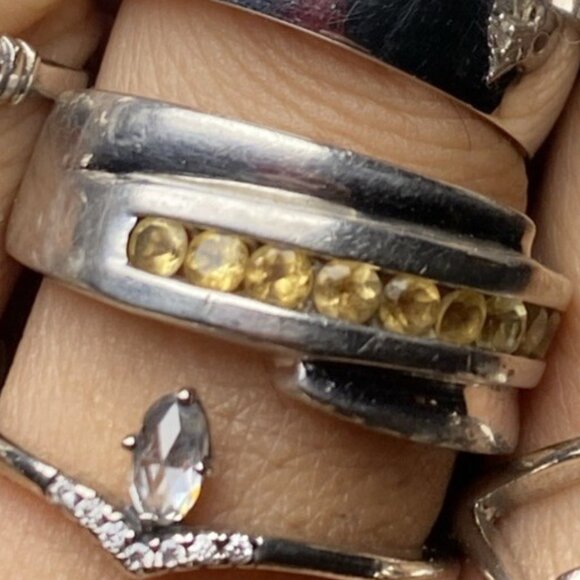 ORCHID Natural Citrine Solid Sterling Silver Ring size 9 to 10 Estate - Picture 1 of 9